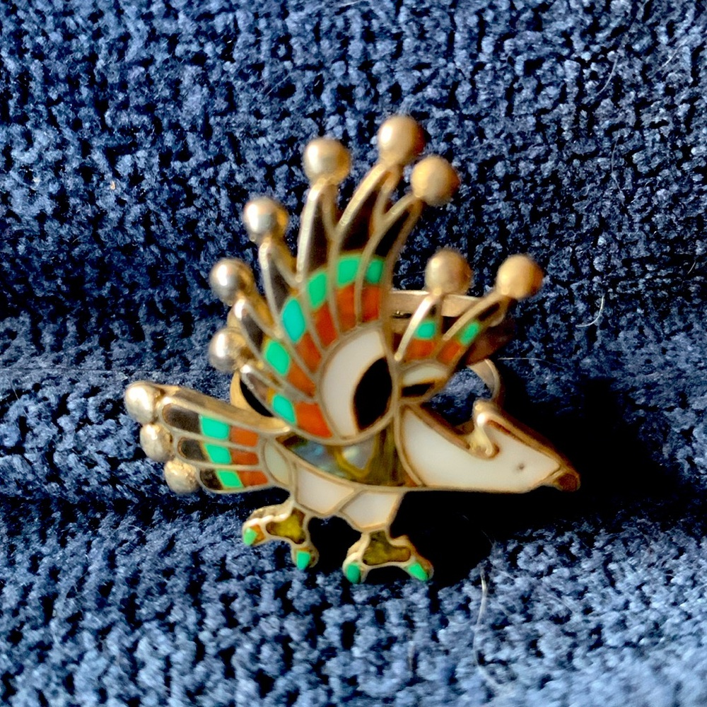 Authentic, signed, Zuni inlay, in flight Eagle women’s ring size 8.  Sterling.
